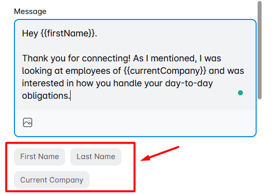 Variables inserted in a message in Skylead
