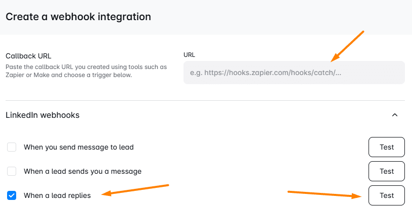 Image of a webhook setup in Skylead