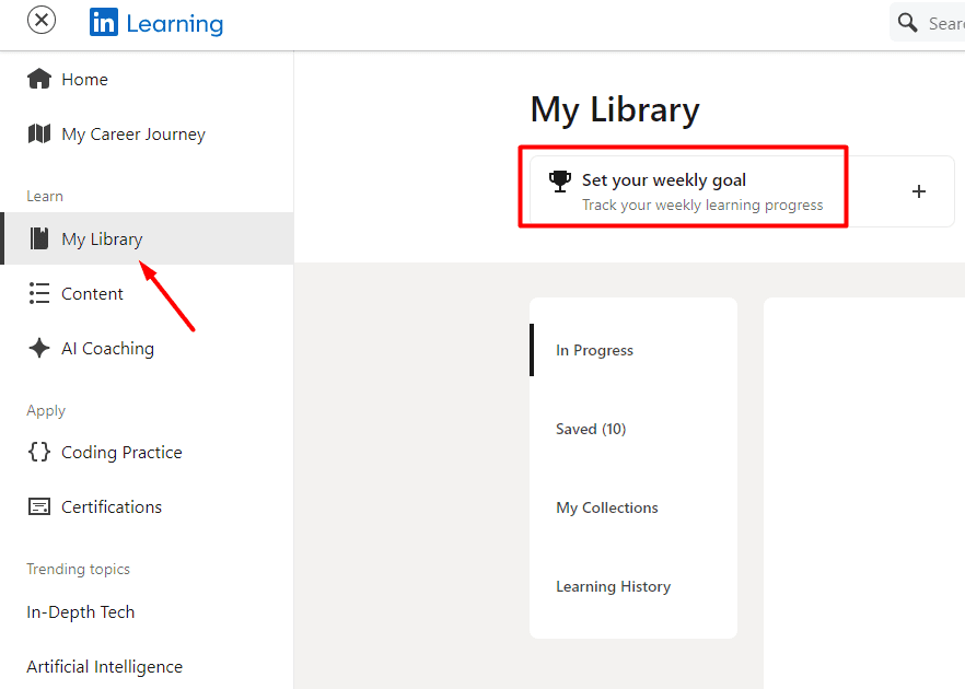 Weekly goal setting in LinkedIn Learning