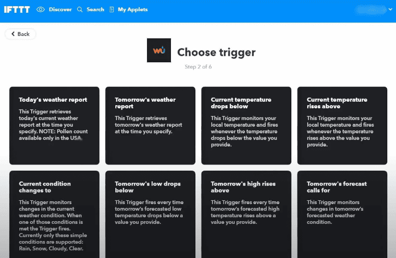 IFTTT Interface screenshot