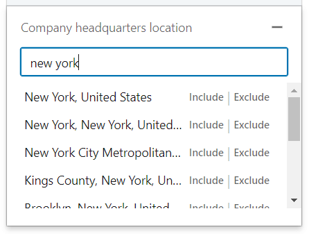 Company Headquarters location filter