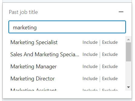 Past job title filter