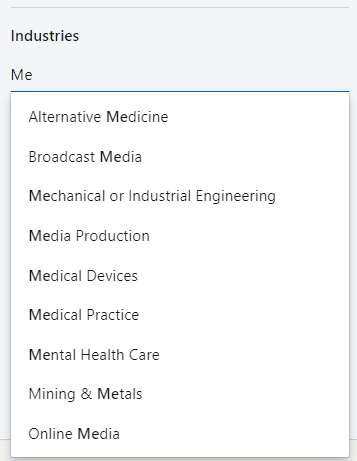 Find employees by Industry filter, Image from LinkedIn Recruiter lite