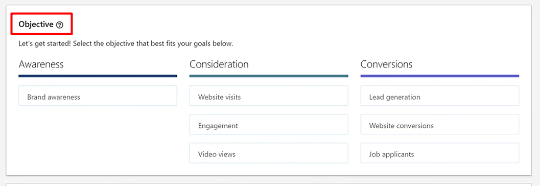 Image of how to create LinkedIn lead generation ad, step 3, choose objective