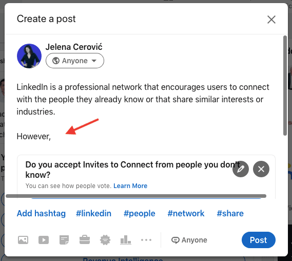 How to create LinkedIn poll, Image of step 4, Creating catchy copy