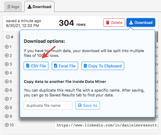 Image explaining how to create URL in Data Miner step 8