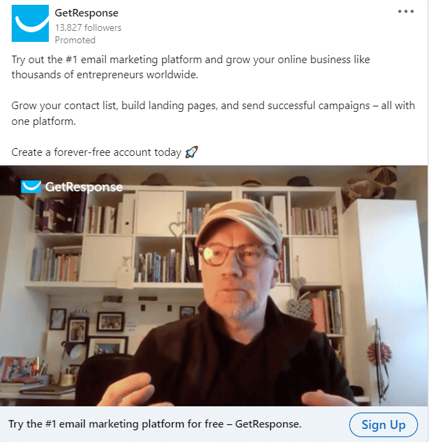 Image of LinkedIn ad example for generating leads, GetResponse