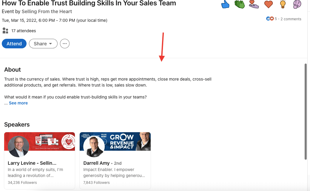 Where To Find The About Section And Hosts, LinkedIn Events