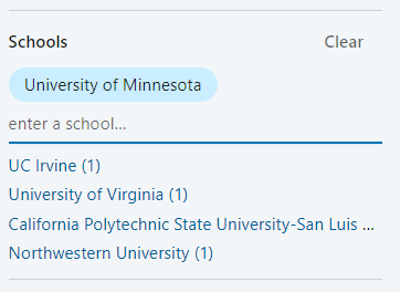 Image of Schools filter in LinkedIn Recruiter