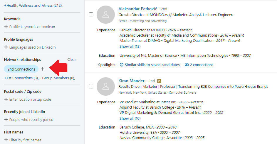 Image of Network Relationship filter that needs to be checked for Skylead campaign