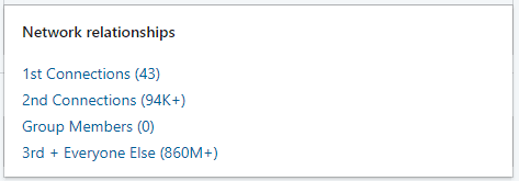 Image of Network relationship LinkedIn Recruiter search filters for recruiter to find employees