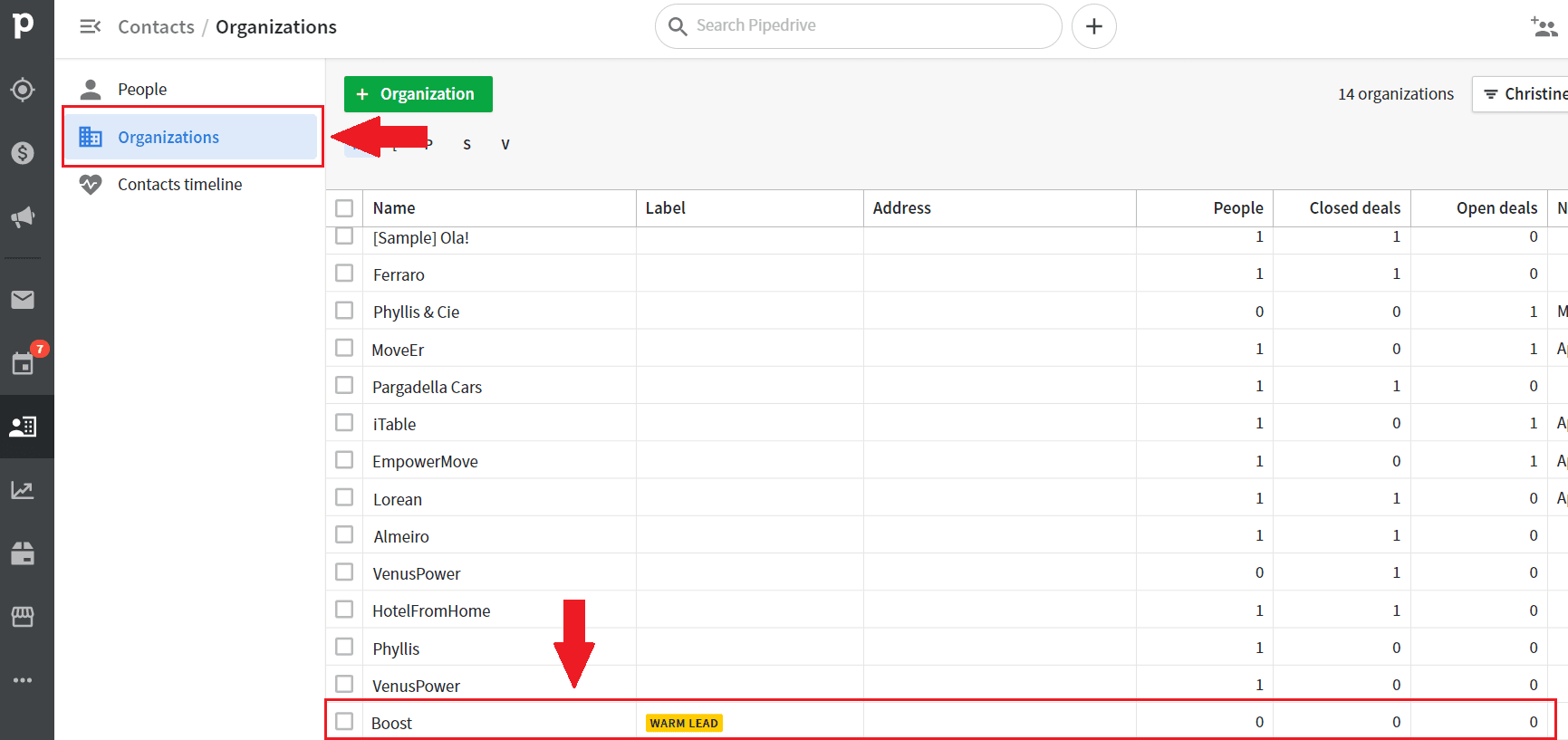 Image of Organization page created in CRM using Webhook