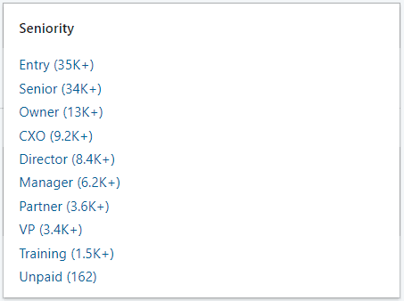 Image of Seniority filter in LinkedIn Recruiter search filters