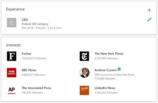 Experience section on LinkedIn