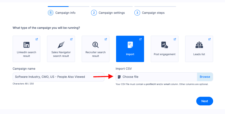 CSV campaign in Skylead, PAV for lead generation 