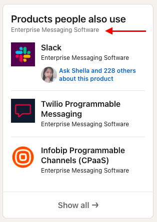 Products people also use, LinkedIn company pages