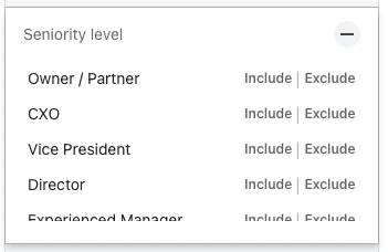 Sales Navigator filter, seniority level