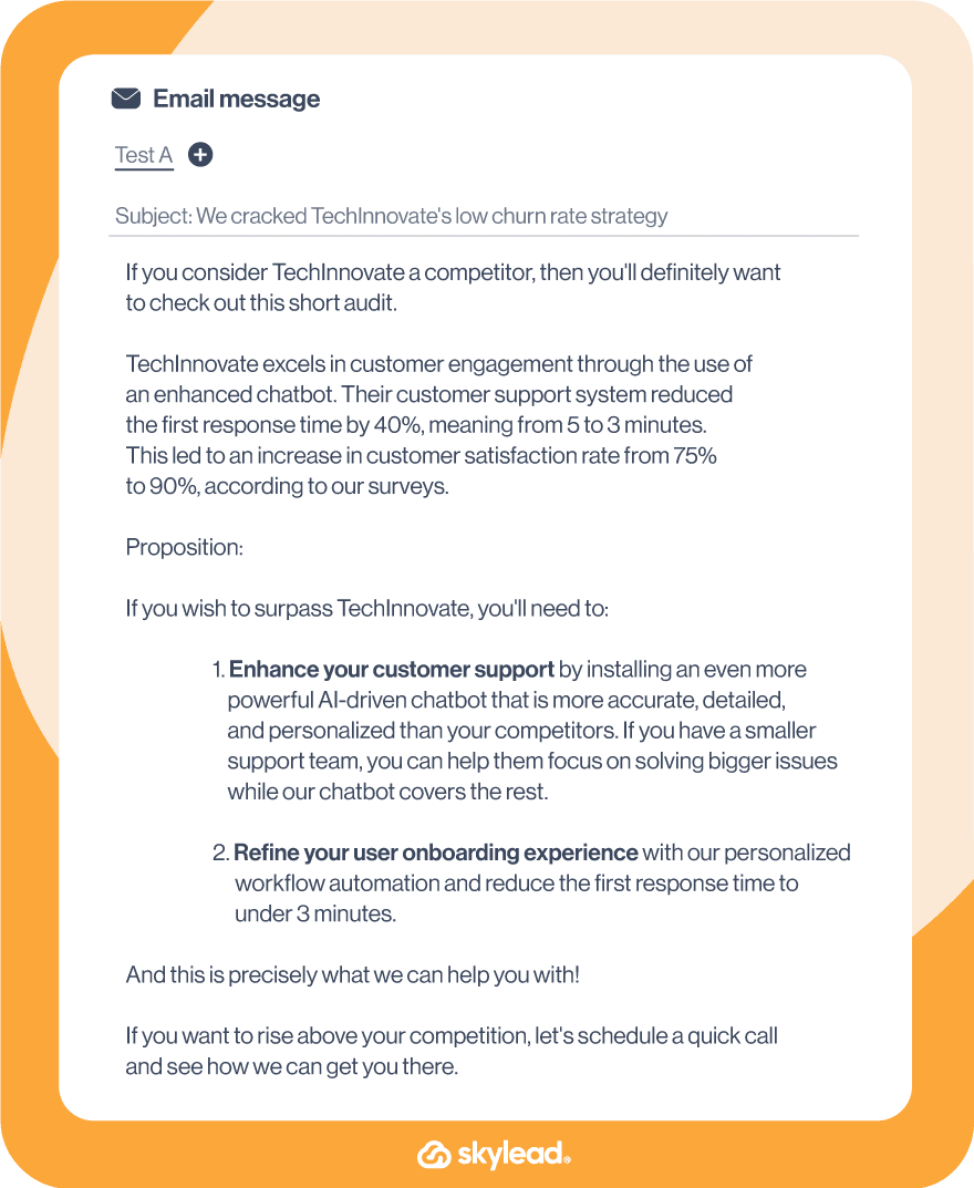 Competitor analysis email message example