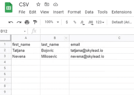 CSV file with ICP data