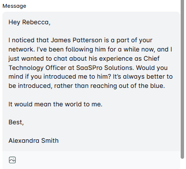 LinkedIn cold message example mentioning a shared connection