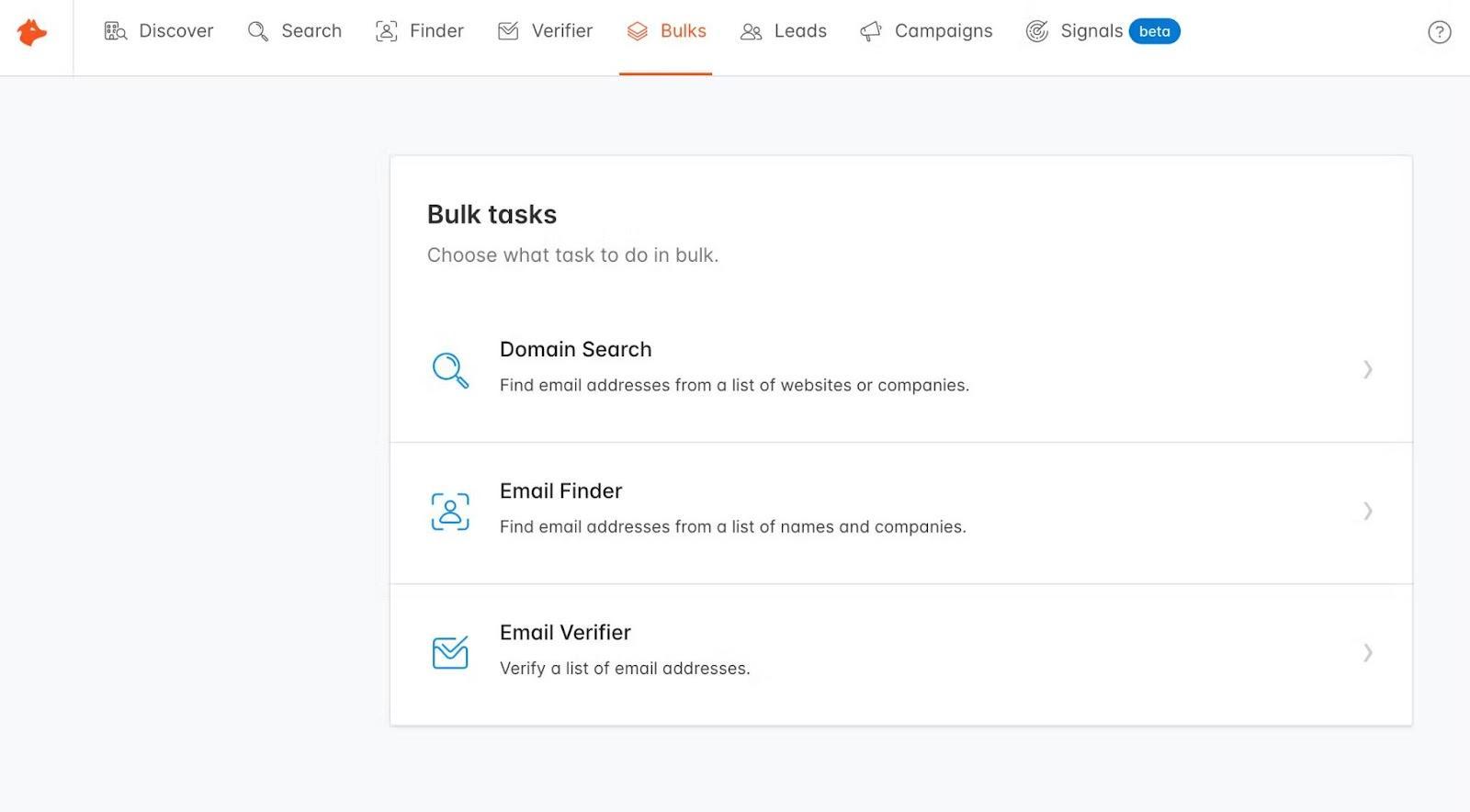 Image of bulk tasks in Hunter.io