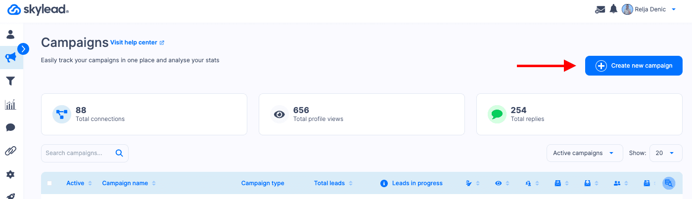 Skylead, Create new campaign panel, LinkedIn outreach
