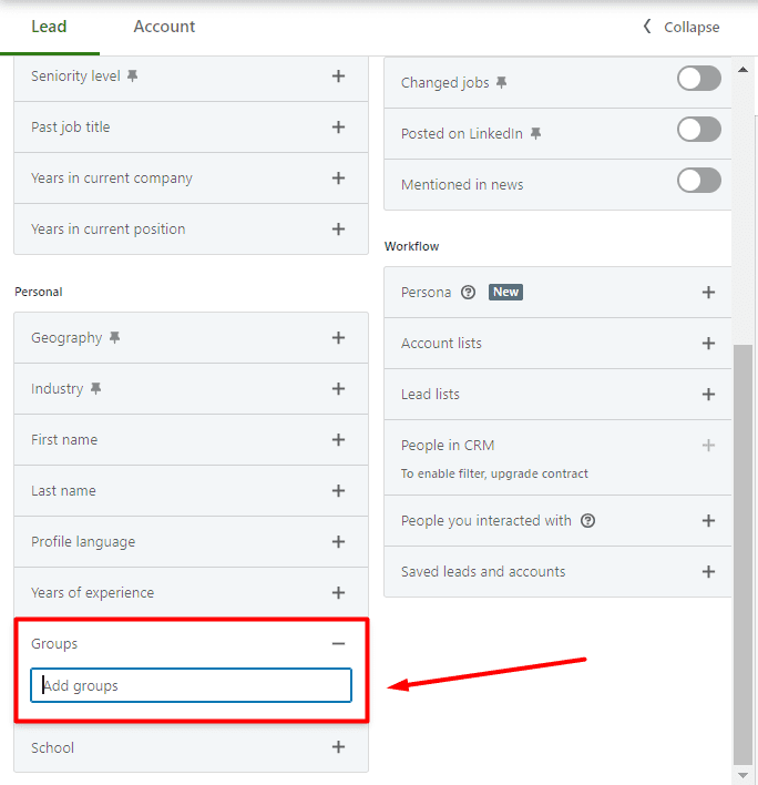 Group filter, step 2
