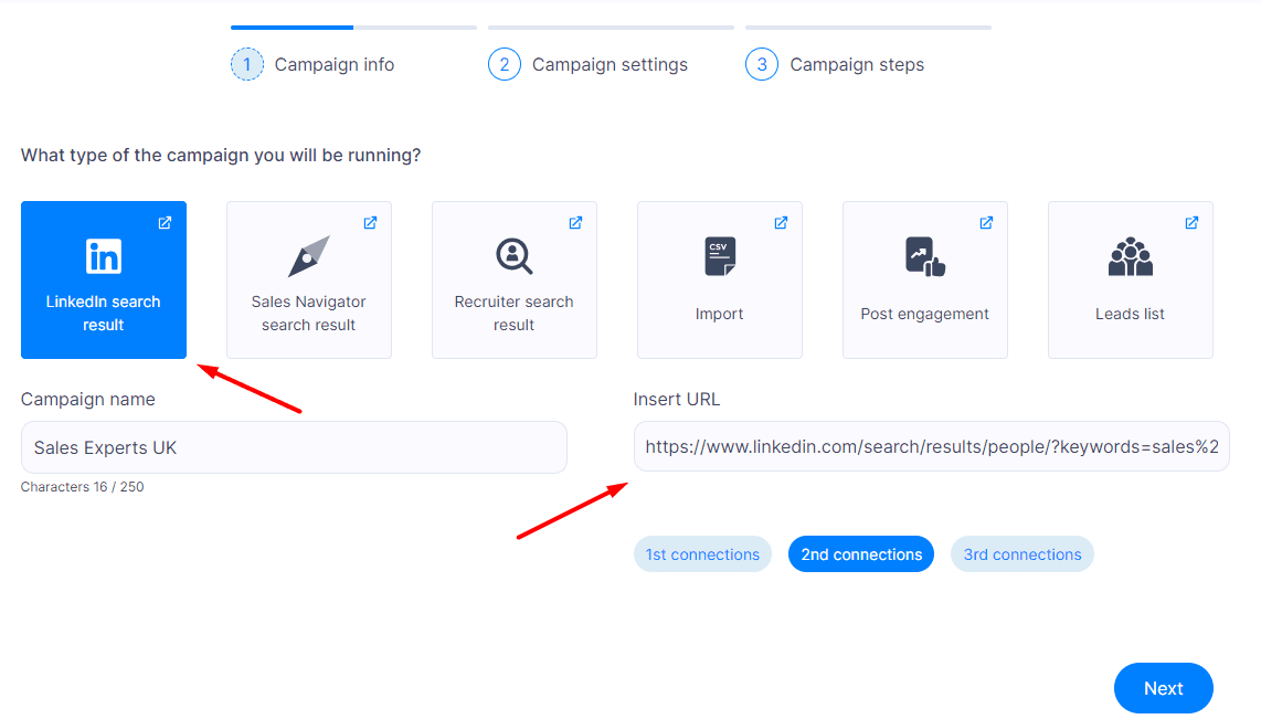 Image of how to automate part of lead acquisition process, step 2, Choose campaign type and insert lead source