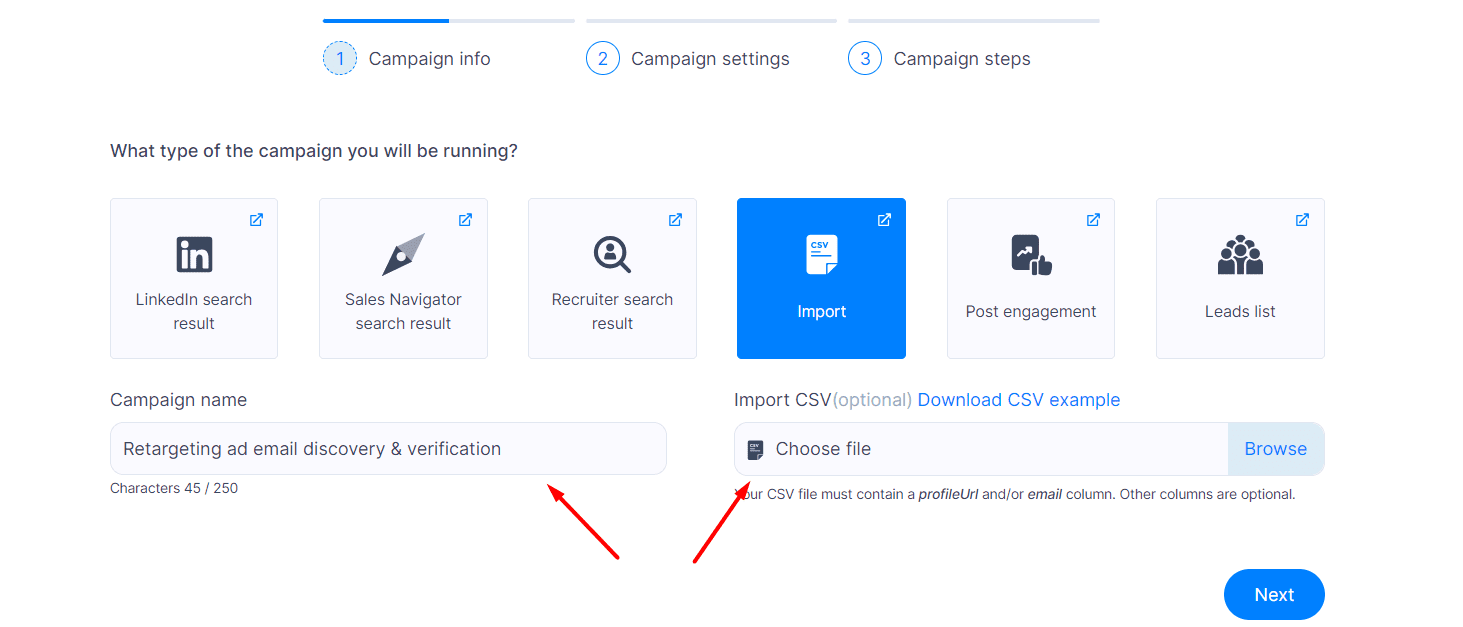 Campaign information setup in Skylead