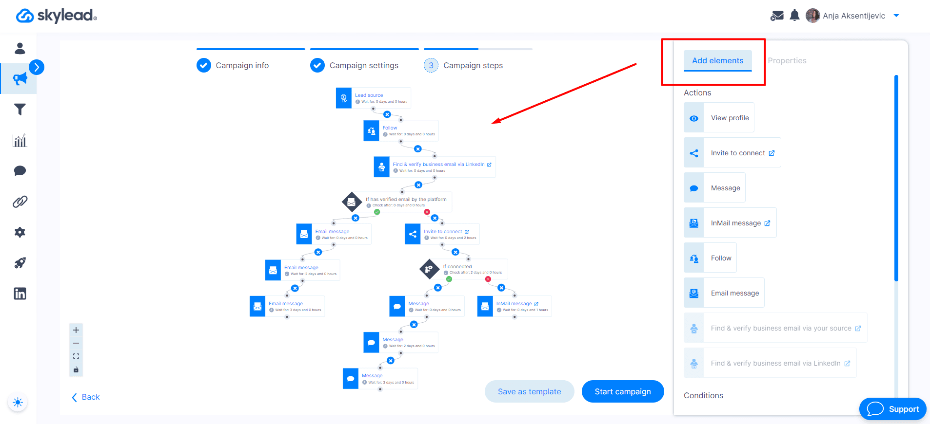 CSV campaign creation, step 4, Smart sequence