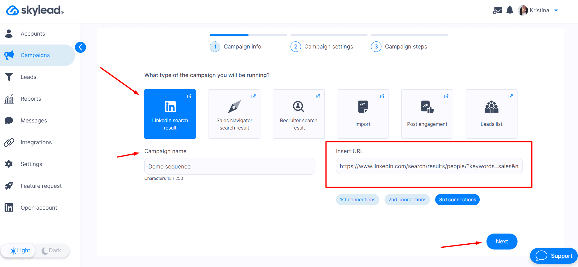 Image of how to automate LinkedIn messages, step 3 - choose and import your lead source