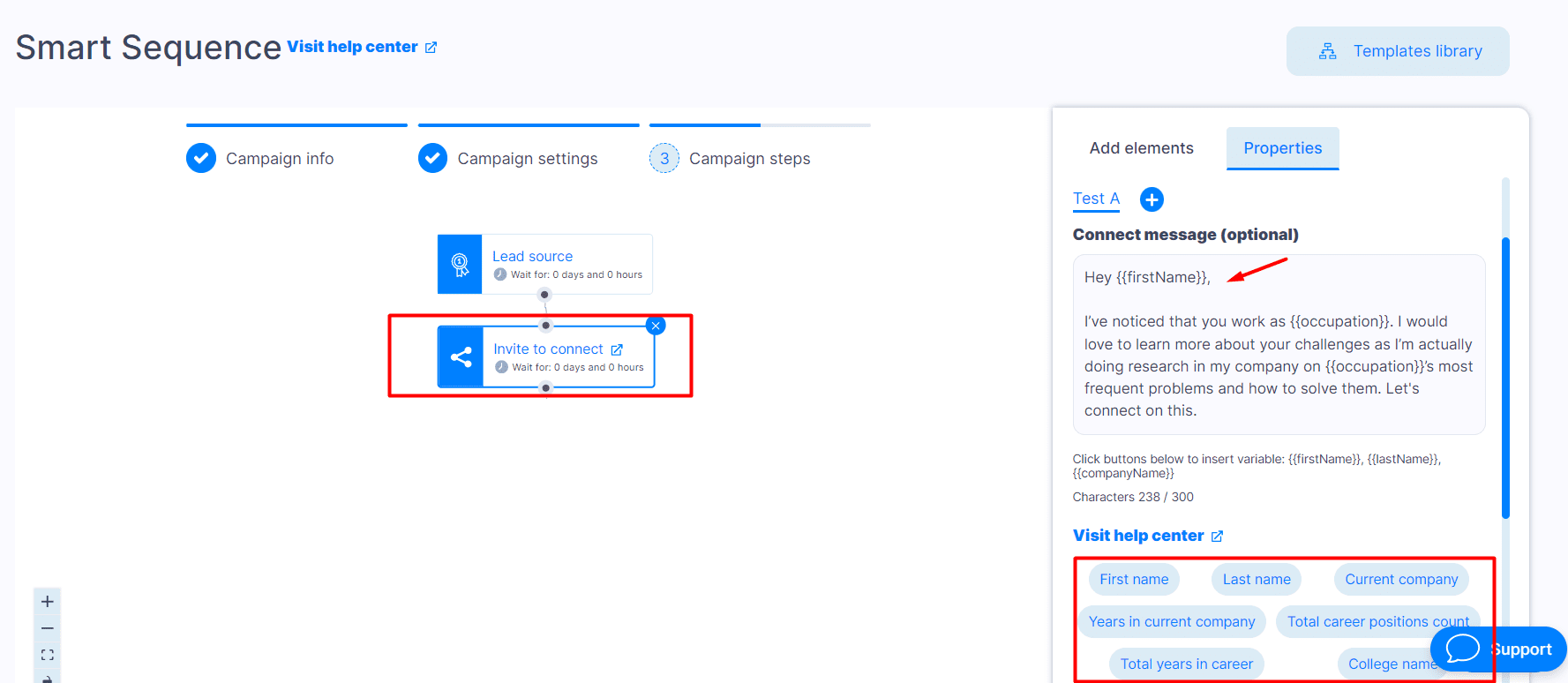 Image of how to automate LinkedIn messages, step 3, automating connection request and writing messages with variables