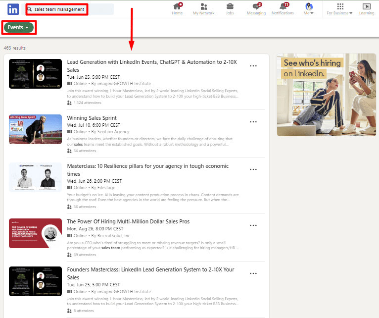 Find leads on LinkedIn events
