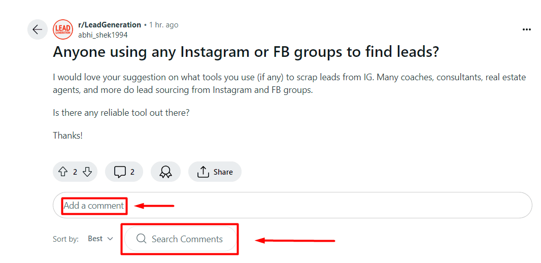 find leads on reddit