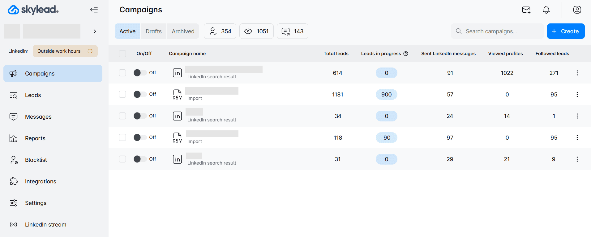 Skylead Campaigns page