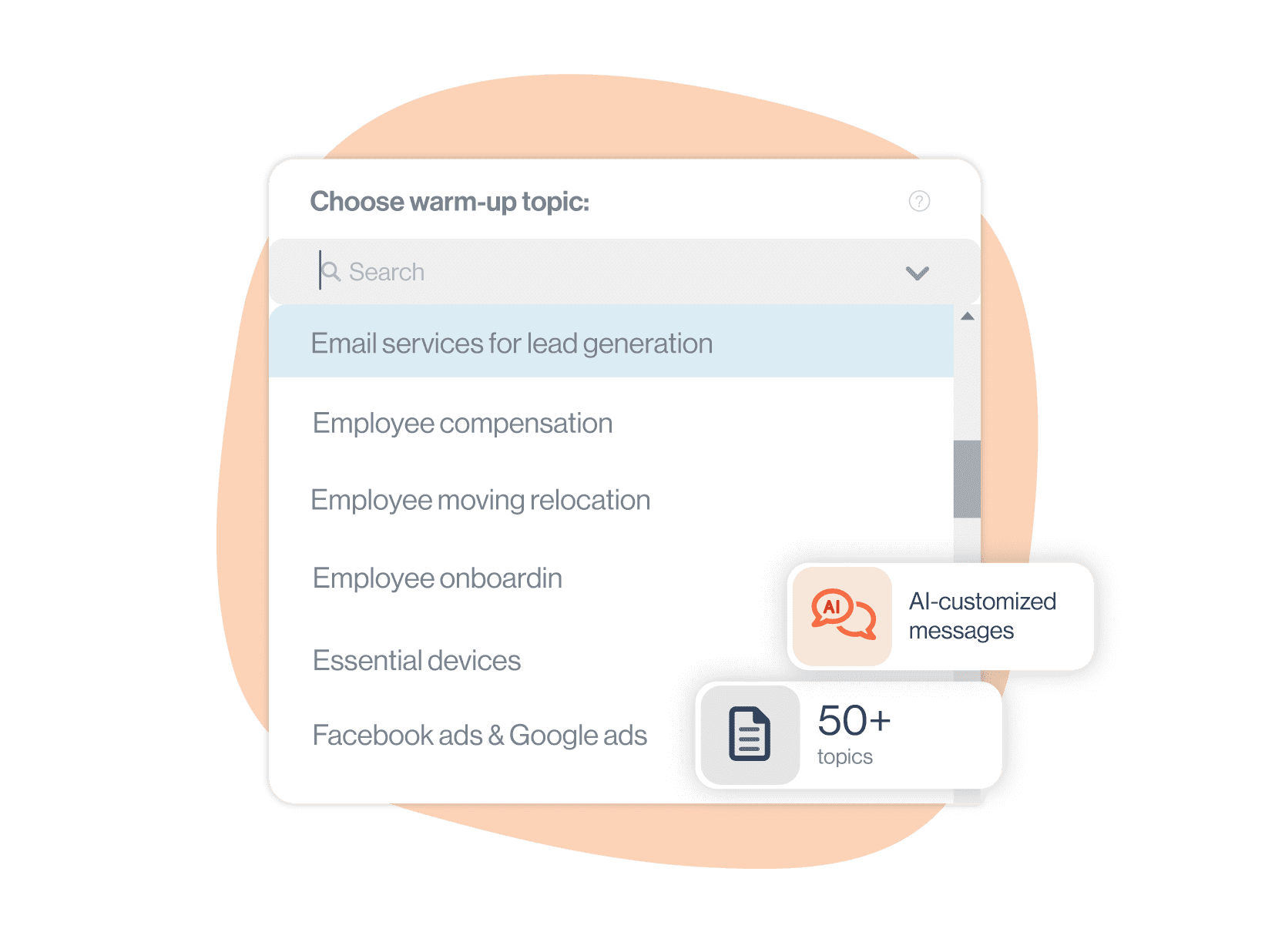 Image of choosing your warm-up topic in InboxFlare