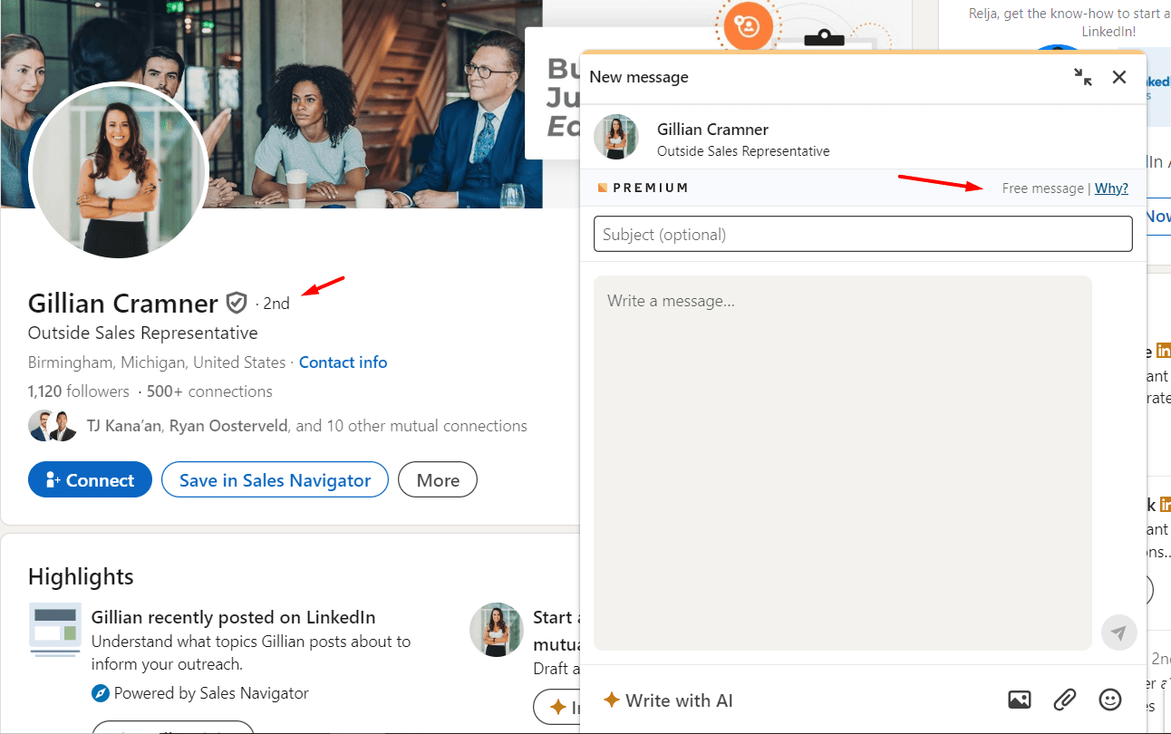 LinkedIn Premium feature: send free InMail