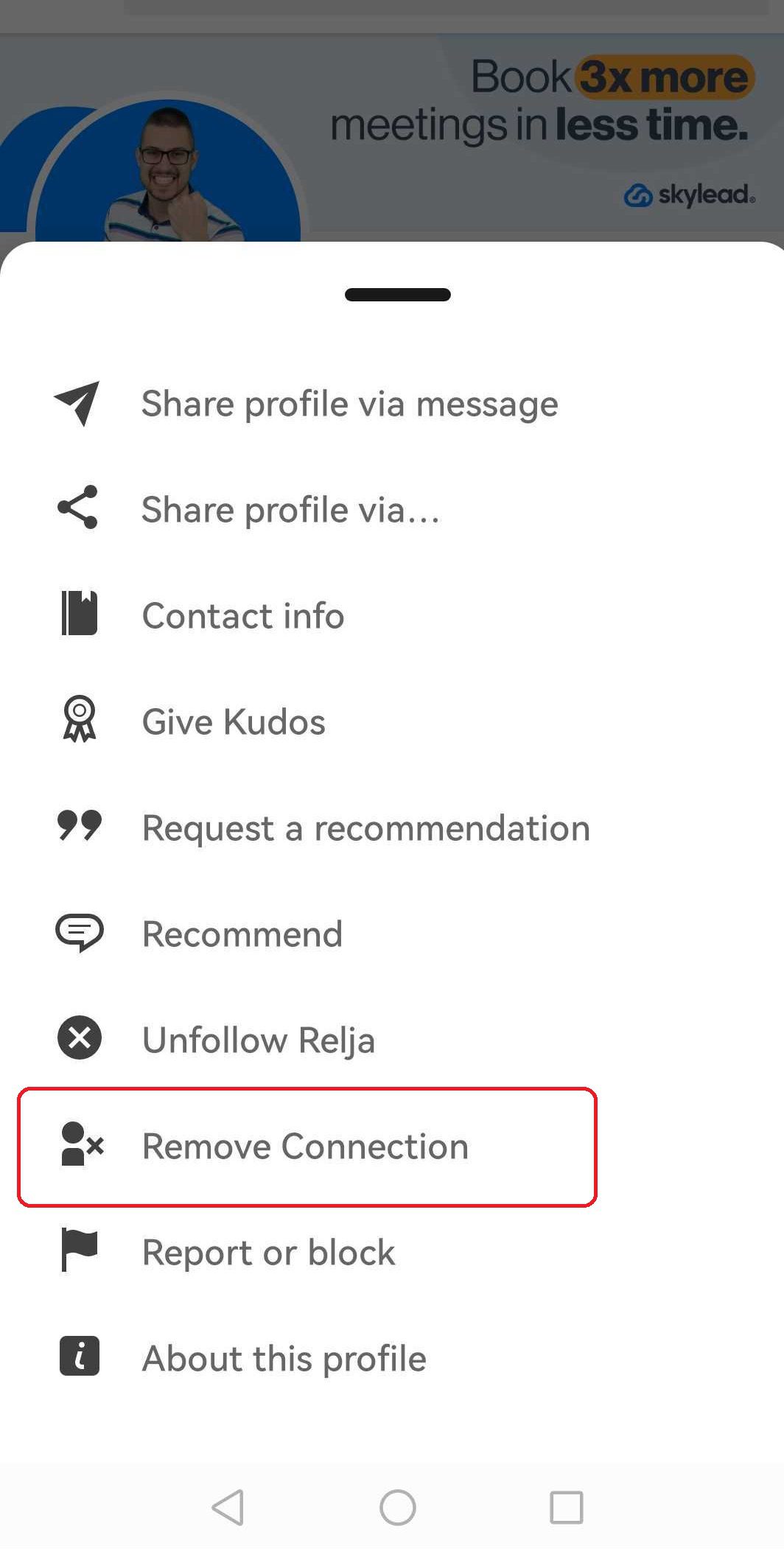 How to remove connections on LinkedIn via mobile, step 5