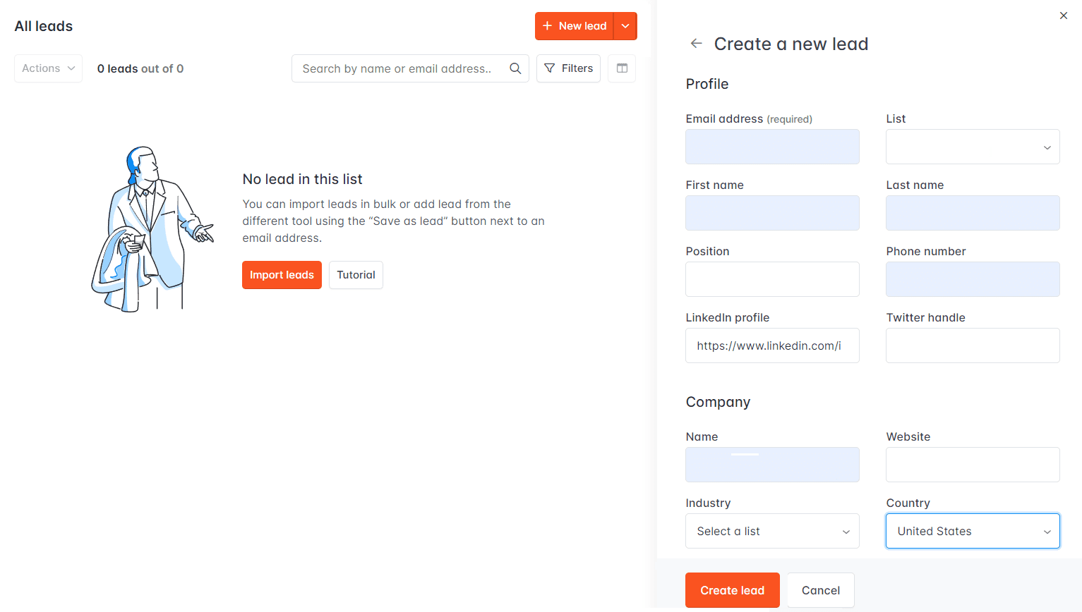 Create a new lead in Hunter.io