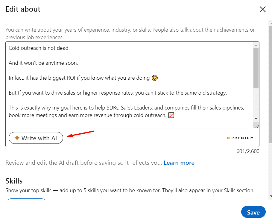 LinkedIn premium cost - AI writer feature