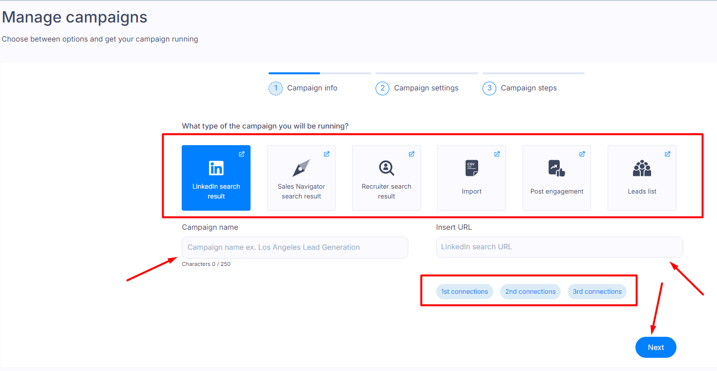 Set up targeted outreach campaign info in Skylead