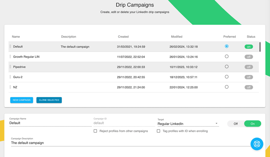 Campaign overview page in Dux-Soup