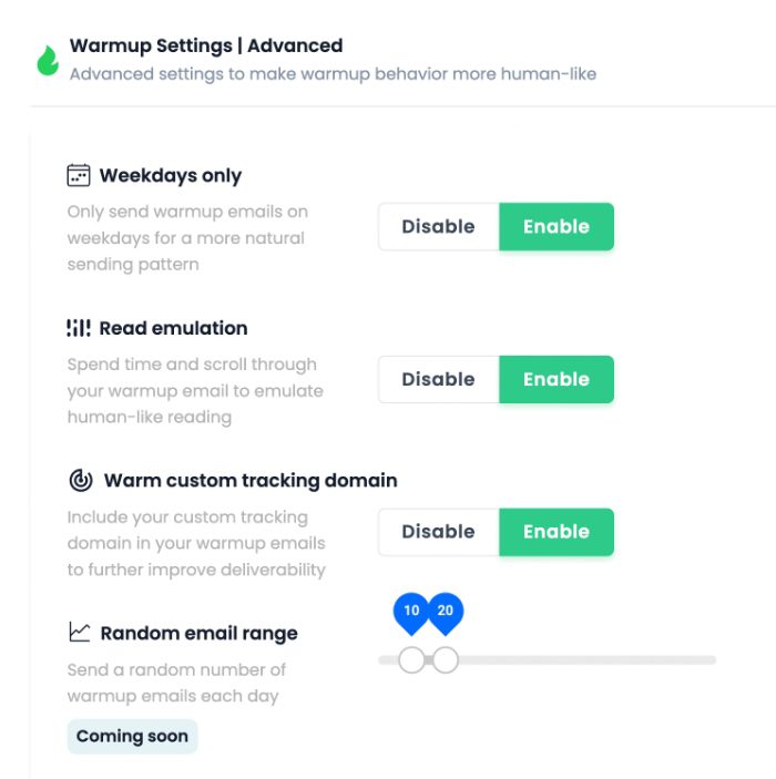 Email warm-up settings in Instantly