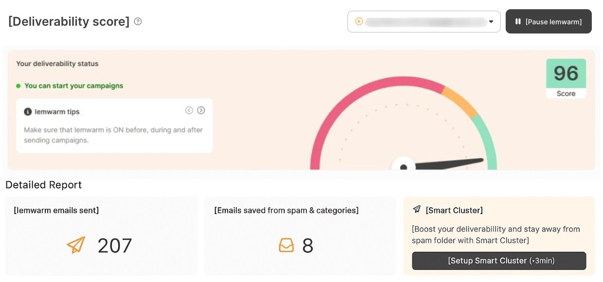 Deliverability score in one of the best email warm up tools, Lemwarm