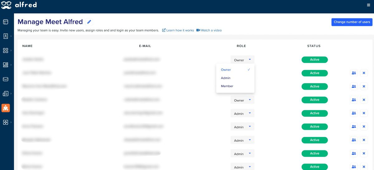 MeetAlfred team management page