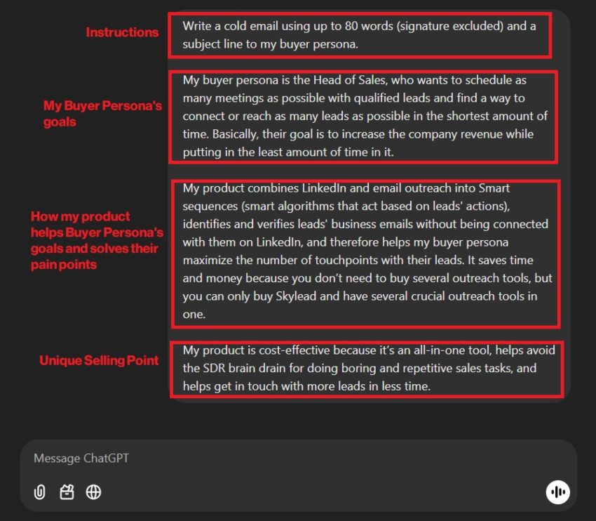Cold email prompt for Chat GPT