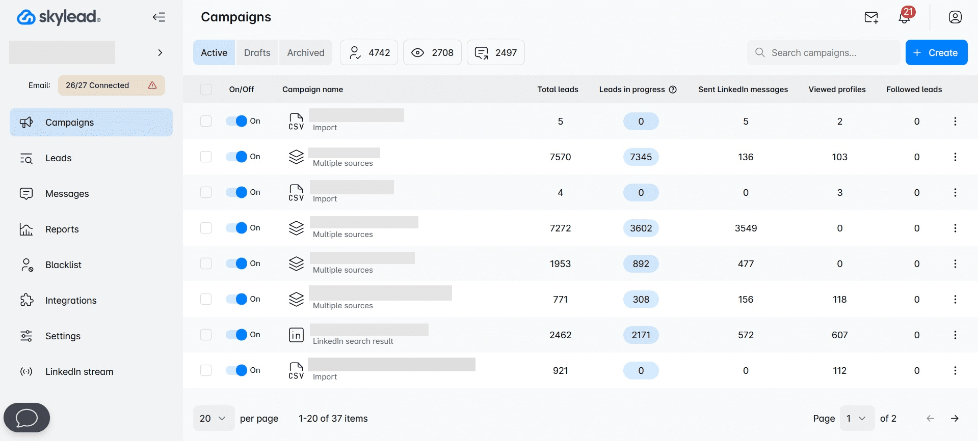 Skylead dashboard