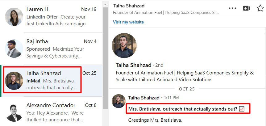 LinkedIn inMail subject line example