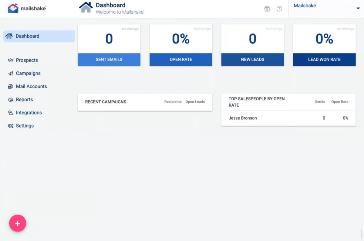 Mailshake dashboard