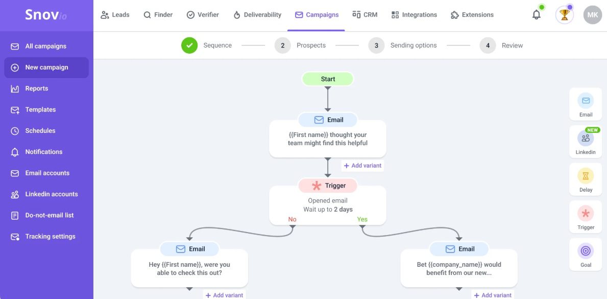 Snov.io's campaign creation page